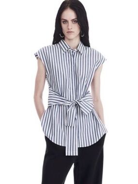 T by Alexander Wang Tie-Front Striped Cotton Poplin Shirt